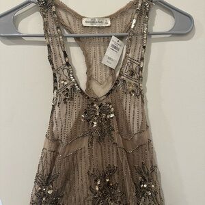 Abercrombie & Fitch Taupe Beaded Sequin Tank